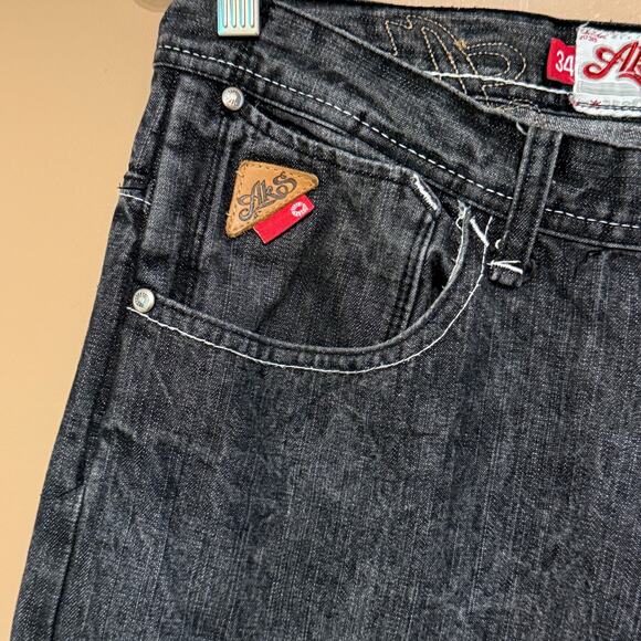 Vintage Akademiks Baggy Jeans Men 34x33 Black Embroidered Skater Grunge - Picture 6 of 12